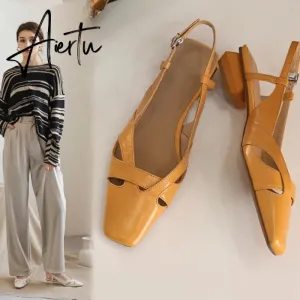 Aiertu Fashion Casual Women Sandals Buckle Strap Footwear Heels Women Shoes Sandals Female Genuine Leather Girl Wedding Shoes Summer