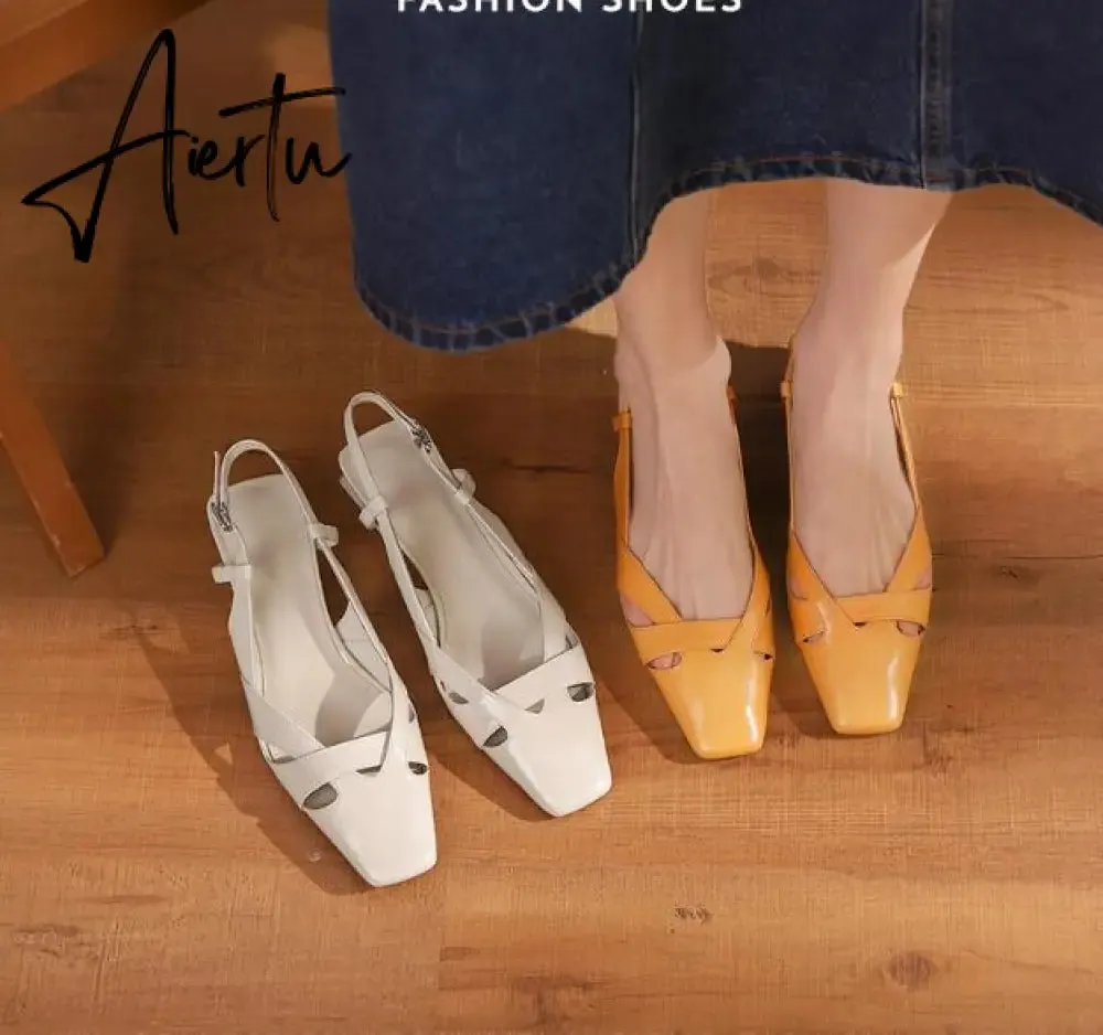 Aiertu Fashion Casual Women Sandals Buckle Strap Footwear Heels Women Shoes Sandals Female Genuine Leather Girl Wedding Shoes Summer