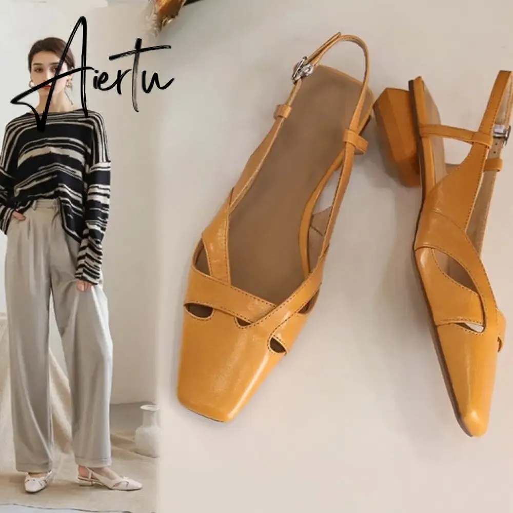 Aiertu Fashion Casual Women Sandals Buckle Strap Footwear Heels Women Shoes Sandals Female Genuine Leather Girl Wedding Shoes Summer