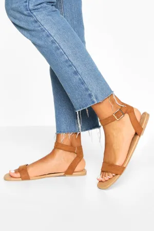 Boohoo 2 Piece Square Toe Basic Sandals Tan