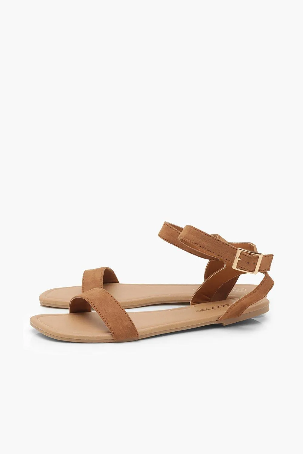 Boohoo 2 Piece Square Toe Basic Sandals Tan