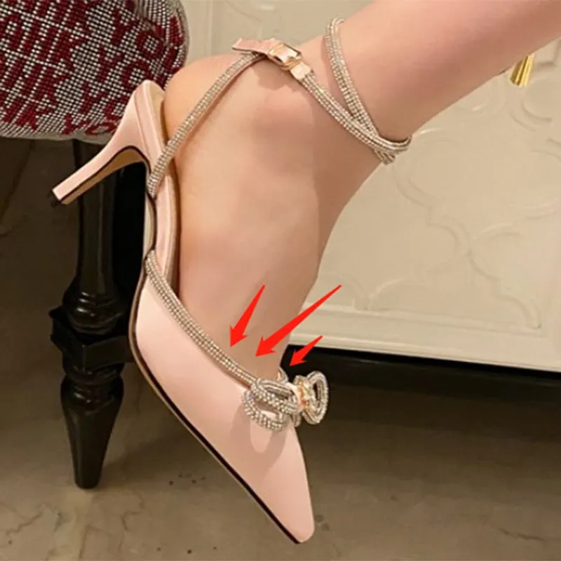 Butterfly-Knot Bling Crystal Pointed Toe Pumps High Heels