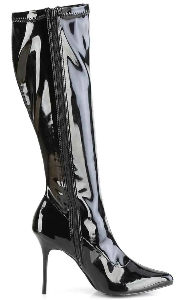 CLASSIQUE-2000 Black Stretch Patent Knee Boots