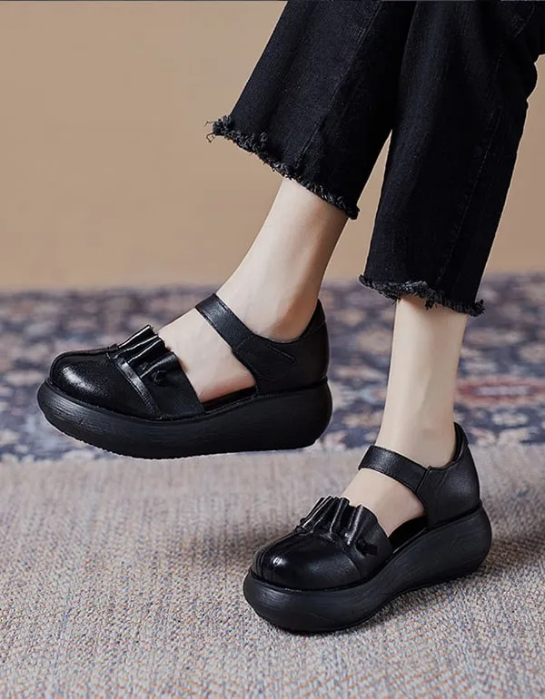 Close-toe Retro Ankle Strap Wedge Sandals