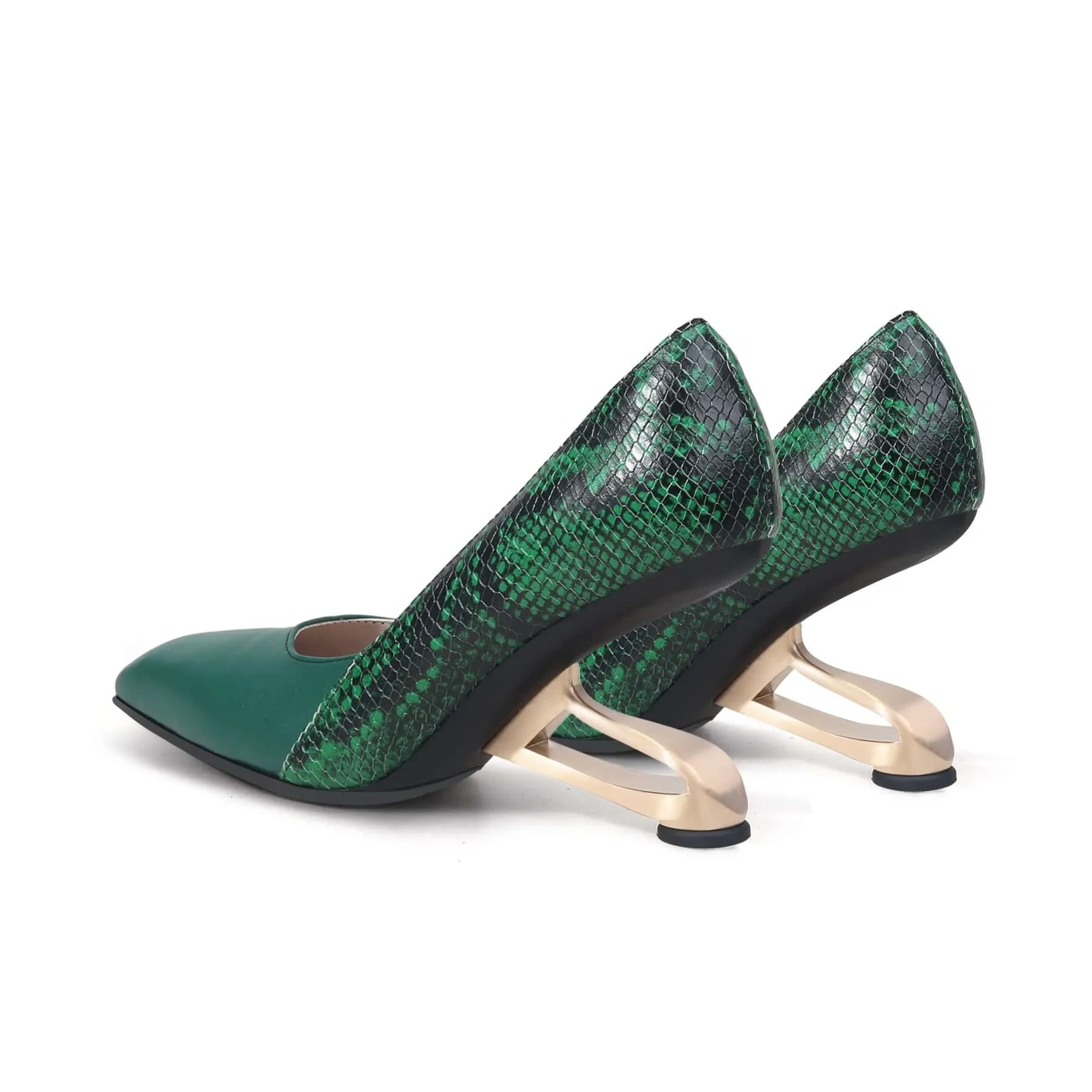 Color Block Faux Snake Skin Pumps