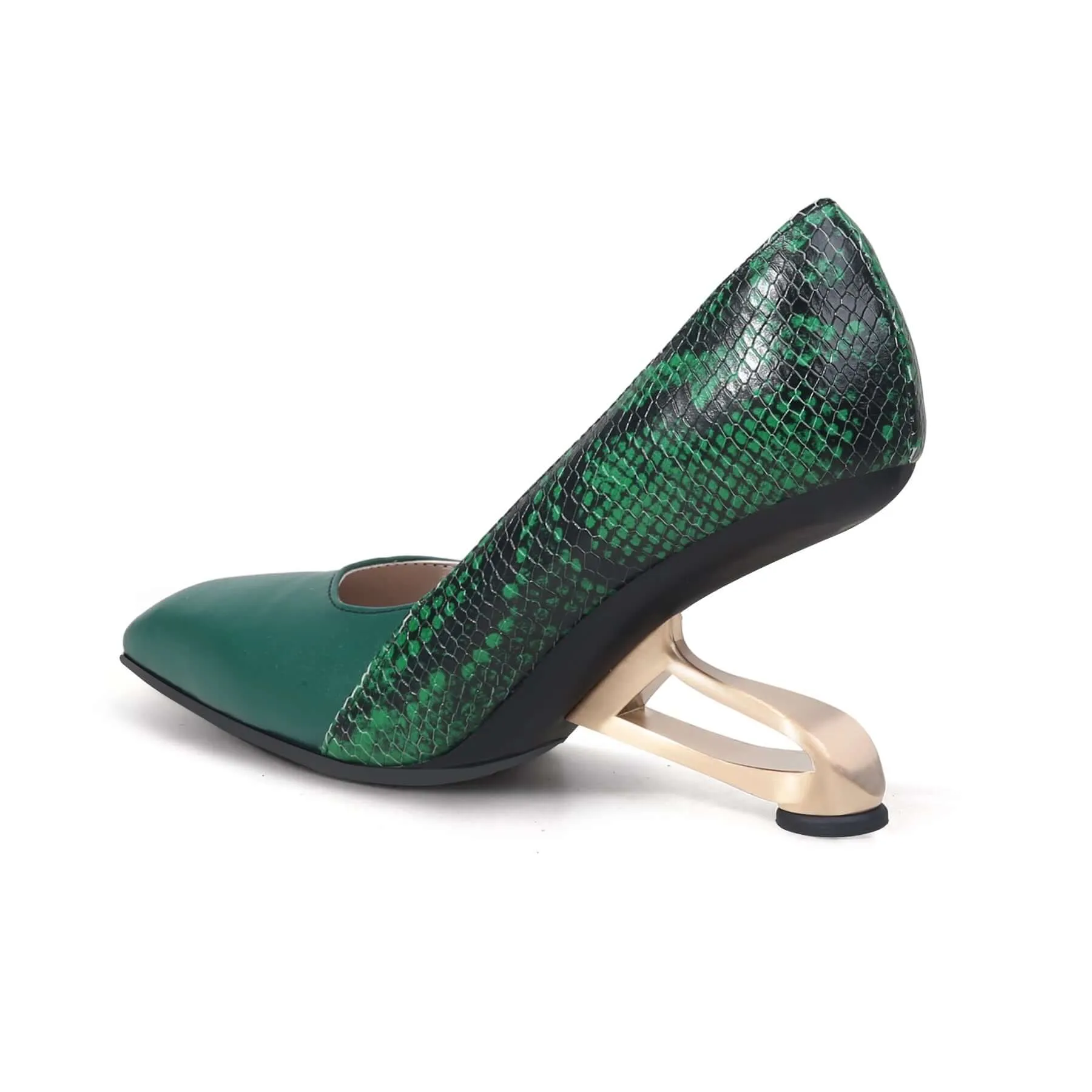 Color Block Faux Snake Skin Pumps