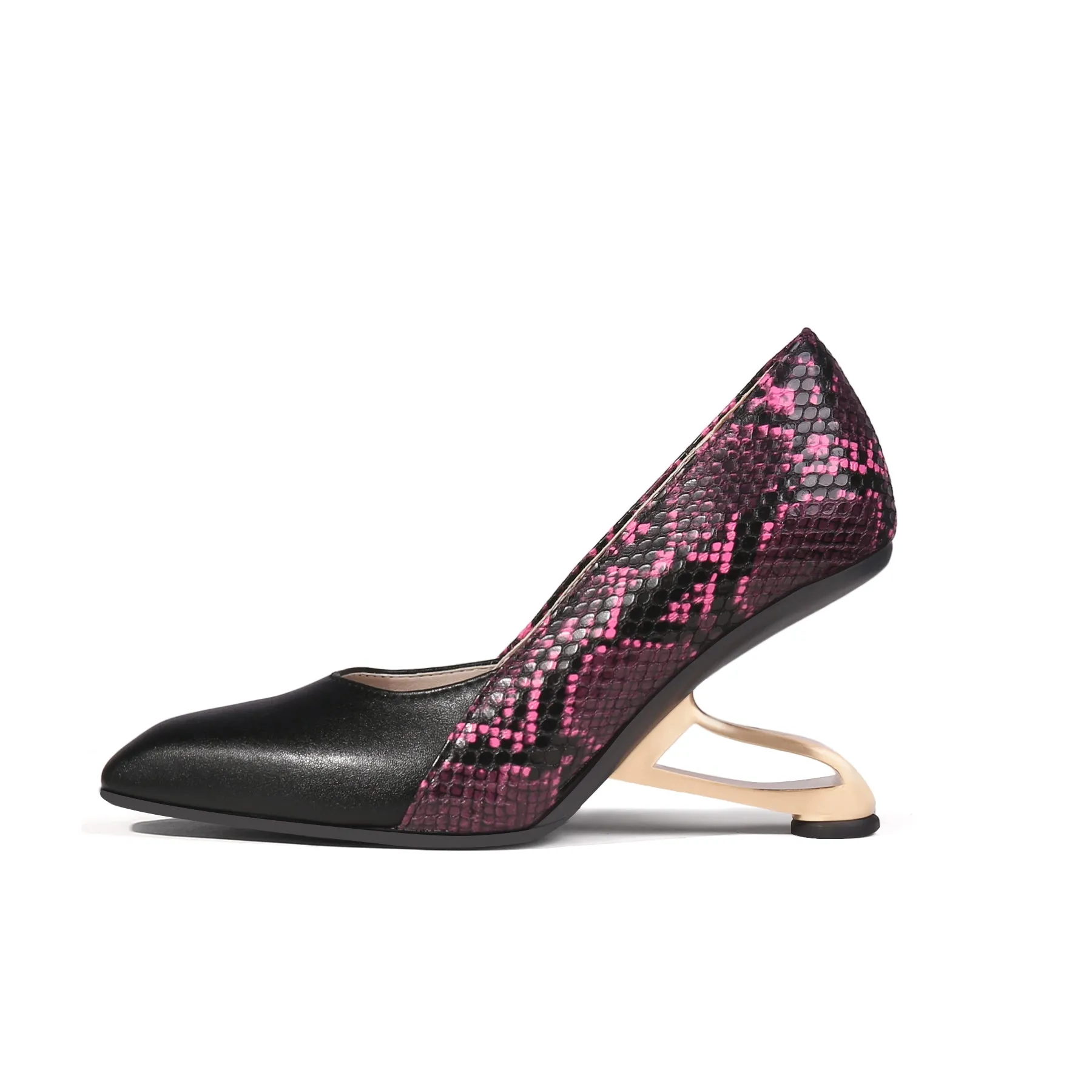 Color Block Faux Snake Skin Pumps