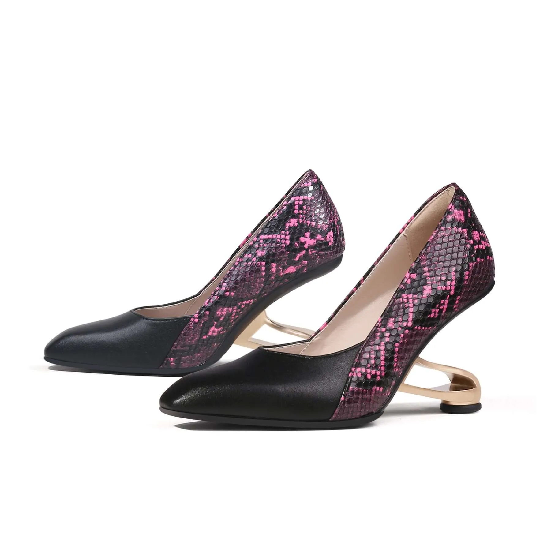 Color Block Faux Snake Skin Pumps