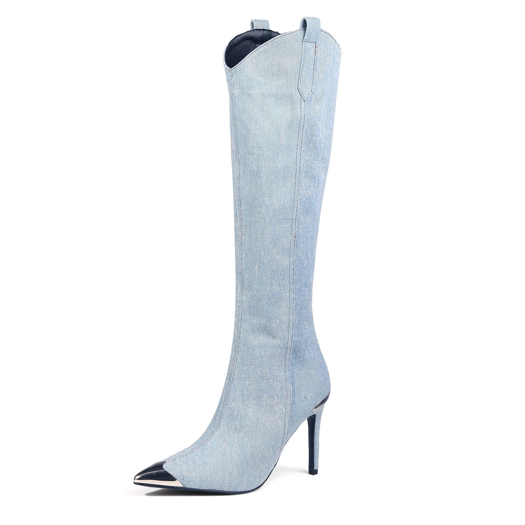 Cowgirl Washed Denim Blue Knee-High Boots