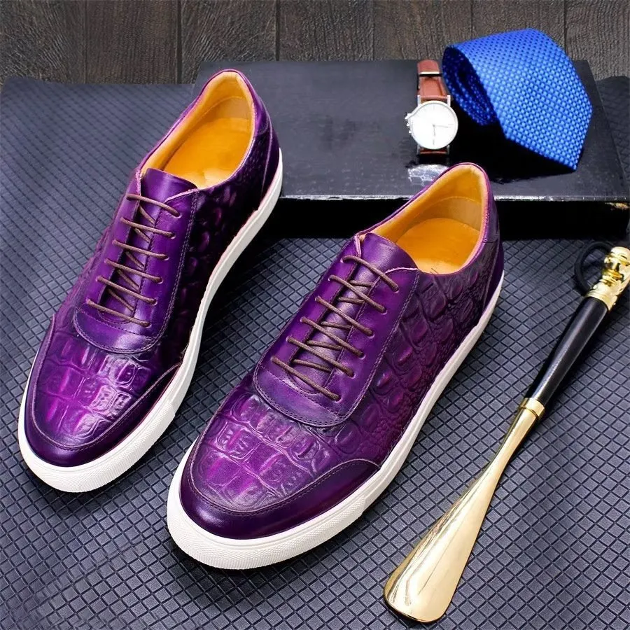 CrocLeather Chic Lace-up Casual Shoes