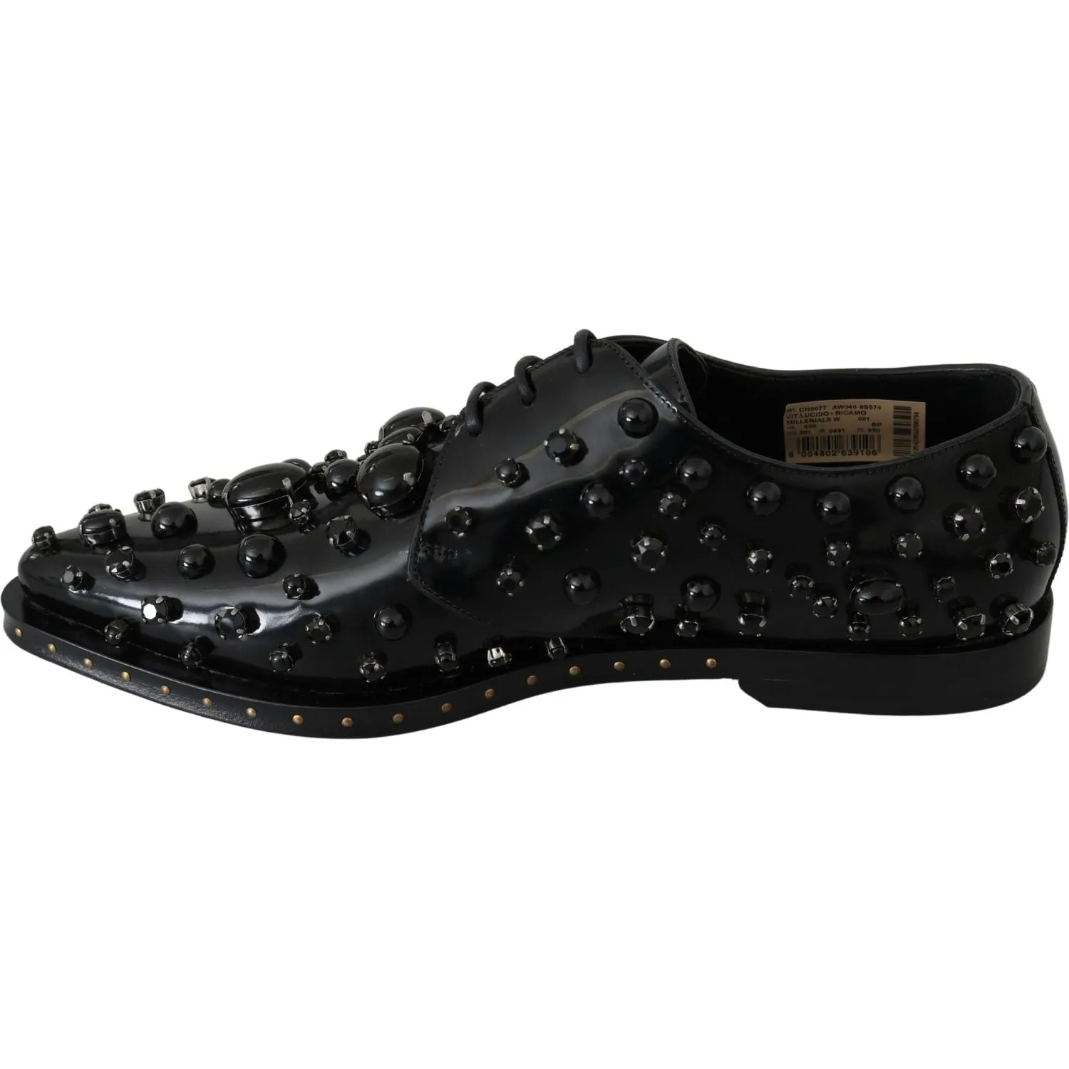 Dolce & Gabbana Elegant Black Crystal Leather Dress Shoes