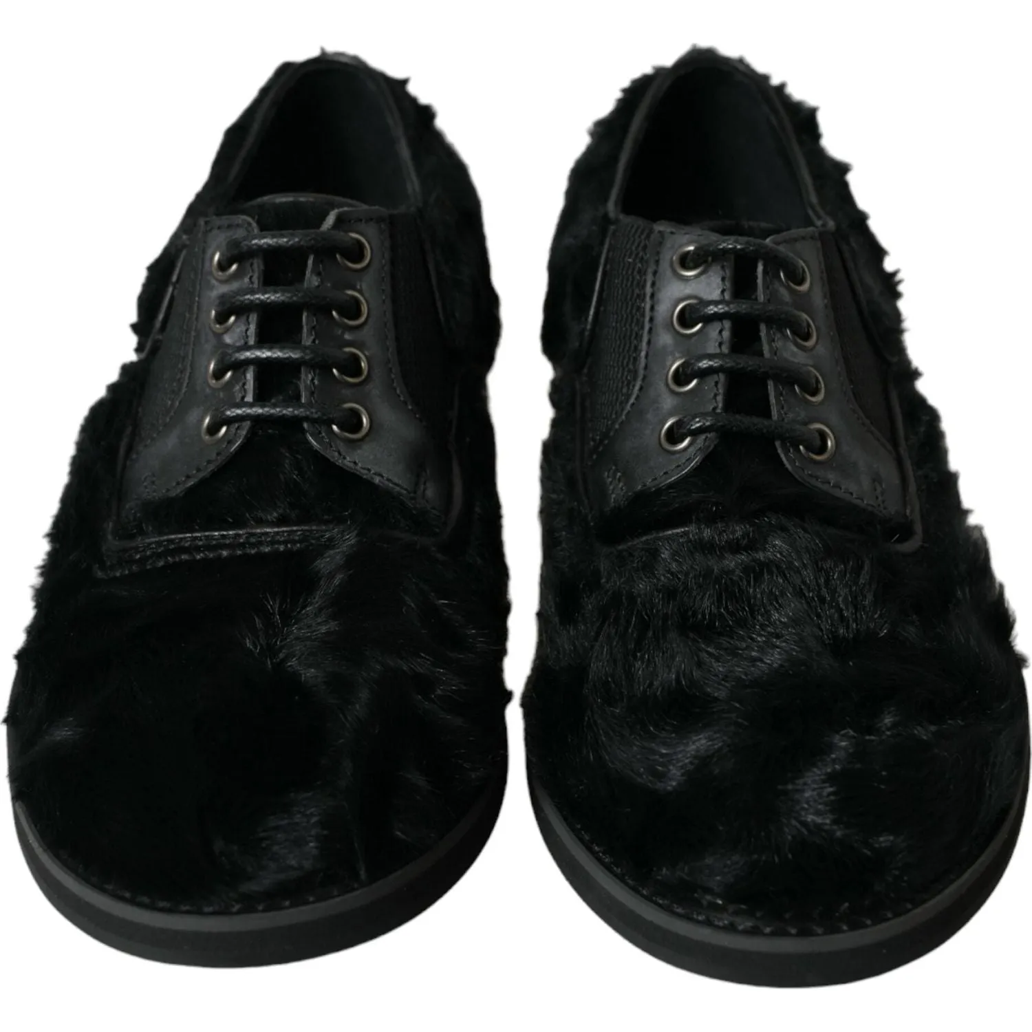 Dolce & Gabbana Elegant Black Fur Derby Dress Shoes for Men