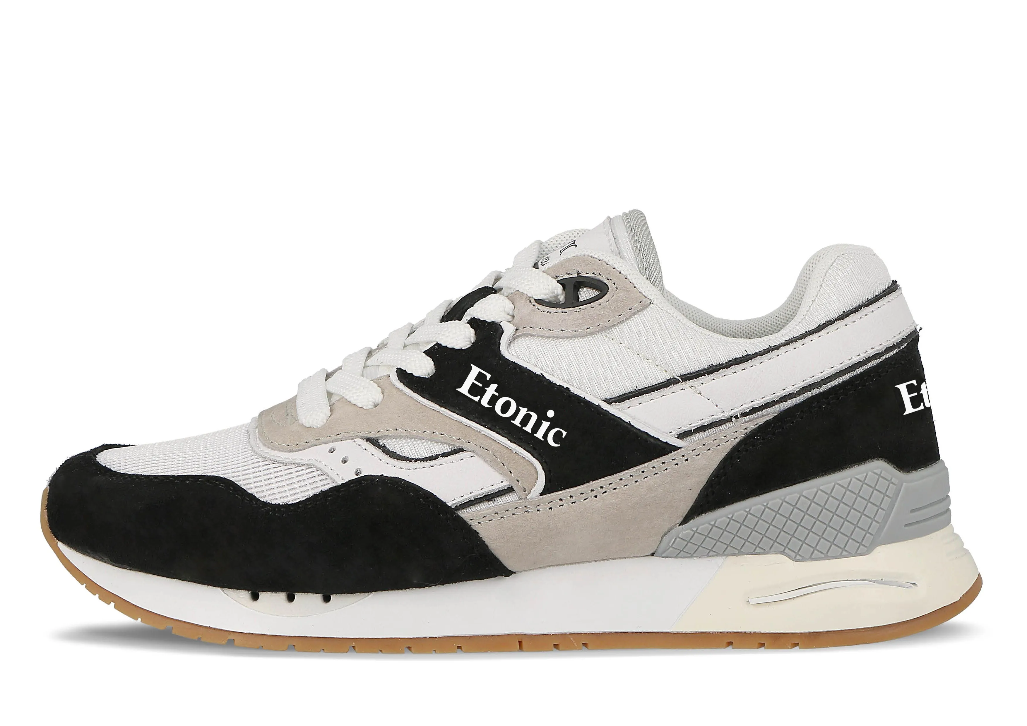 Etonic Stable Base sneakers in white mesh fabric,black and beige suede with multi-layer white leather inserts