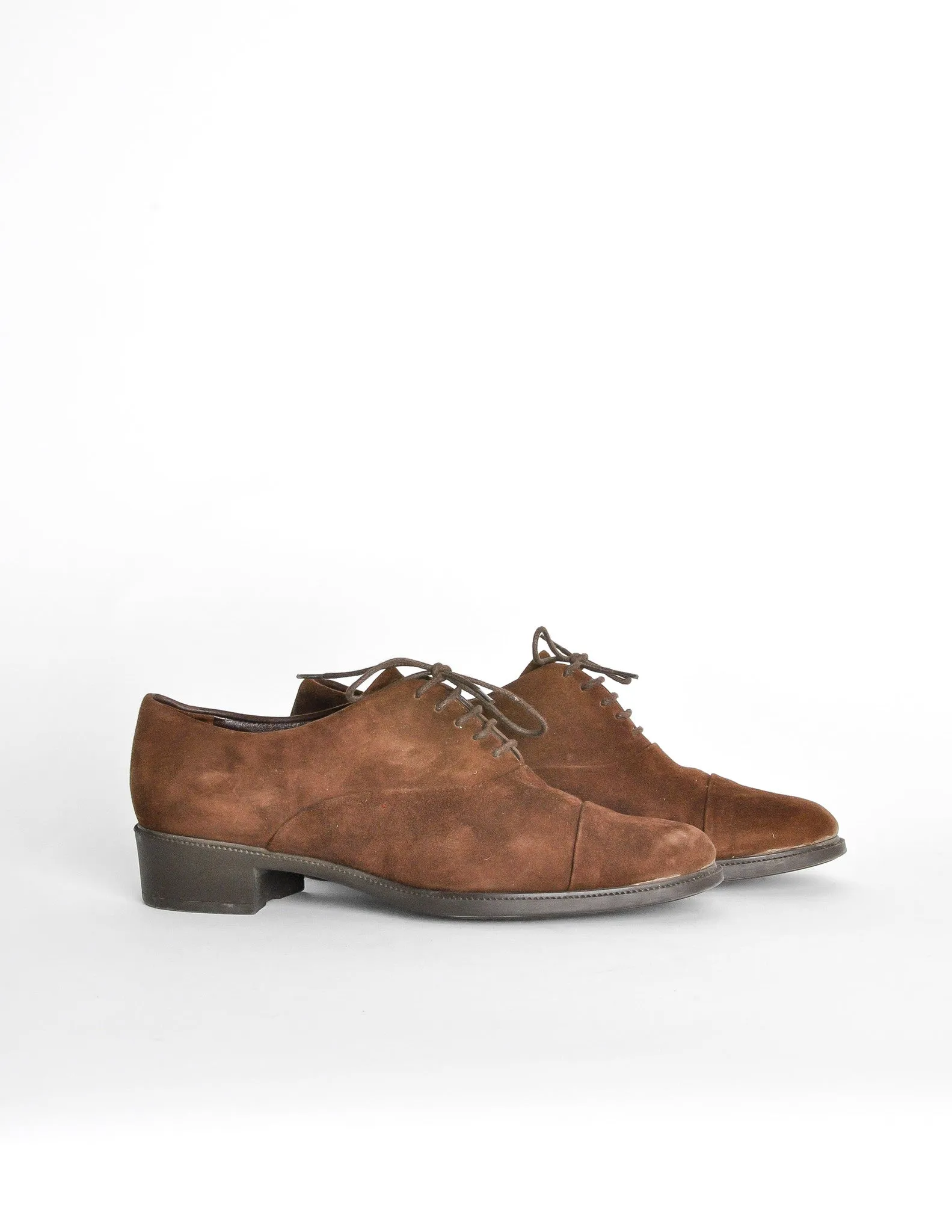 Ferragamo Vintage Brown Suede Heeled Oxford Shoes