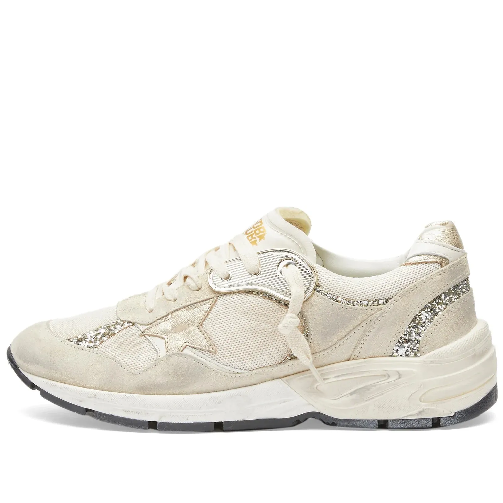 Golden Goose Running Dad Leather Sneakers, Beige/Silver