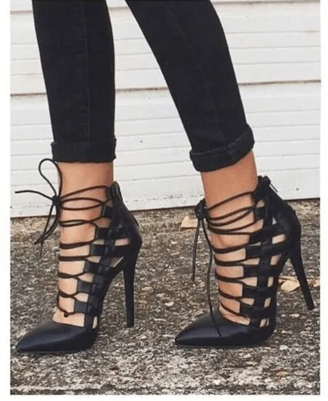 High Heel Lace-up Roman Pumps