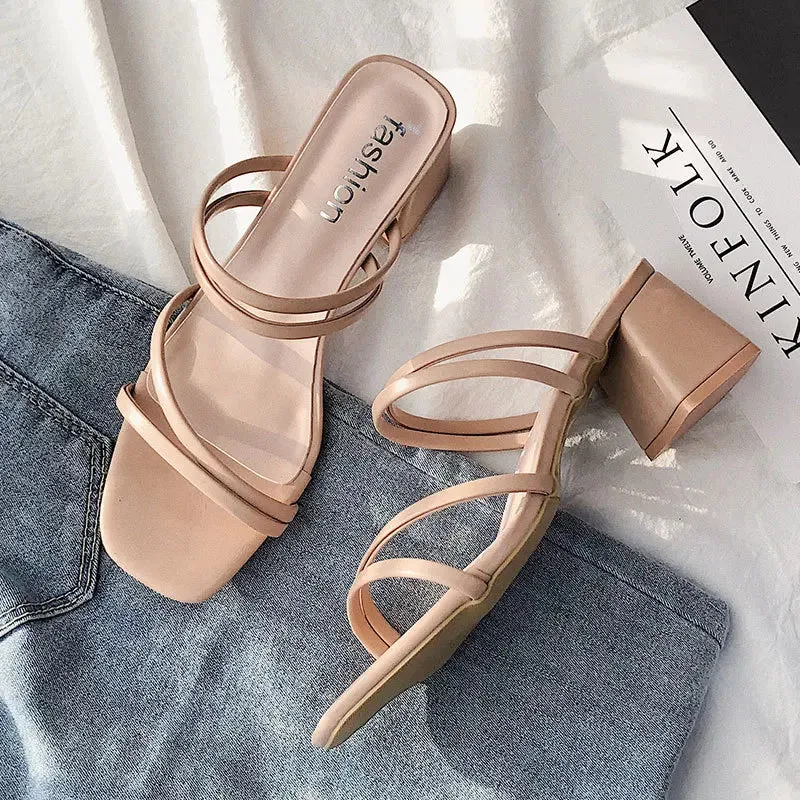 Hnzxzm Women High Heel Sandals Summer Casual Female Shoes Woman Square Heel Open Toe Ankle Strap Ladies Sandalias Wedge Shoe  New