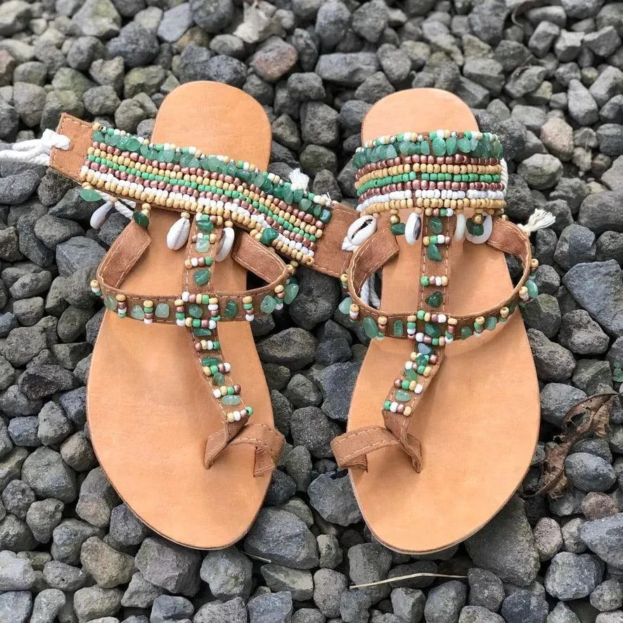 Leather Handmade Sandals/ Topaz Green