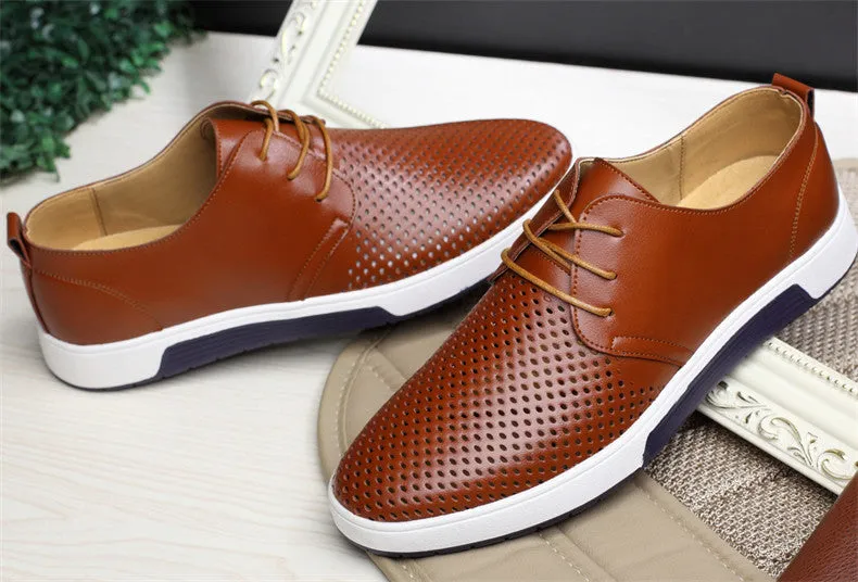 Merkmak New 2018 Men Casual Shoes Leather Summer Breathable Holes Luxury Brand