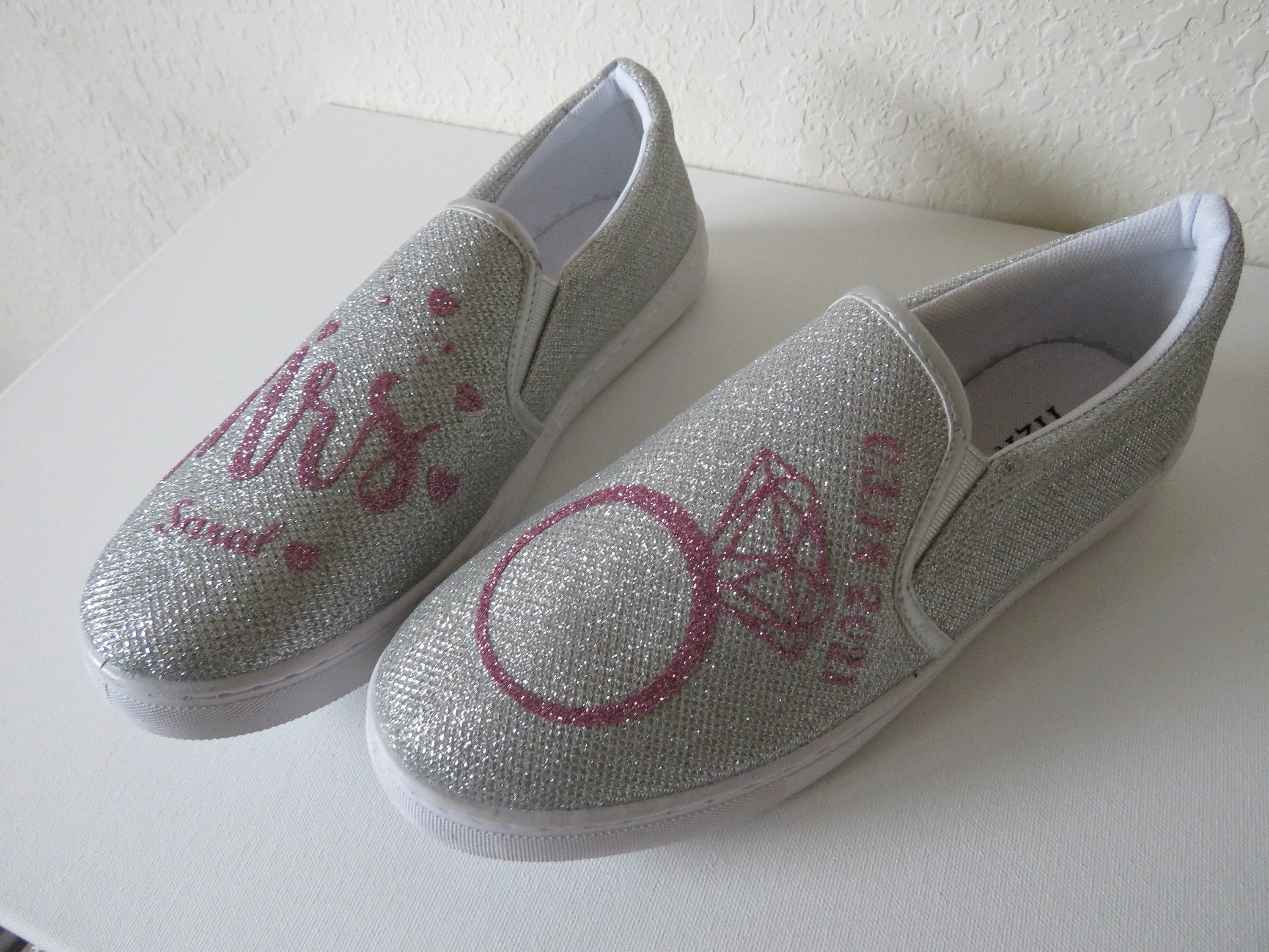 Mrs wedding Silver slip onShoes,   Personalized Women's Shoes, Ladies Canvas Ten