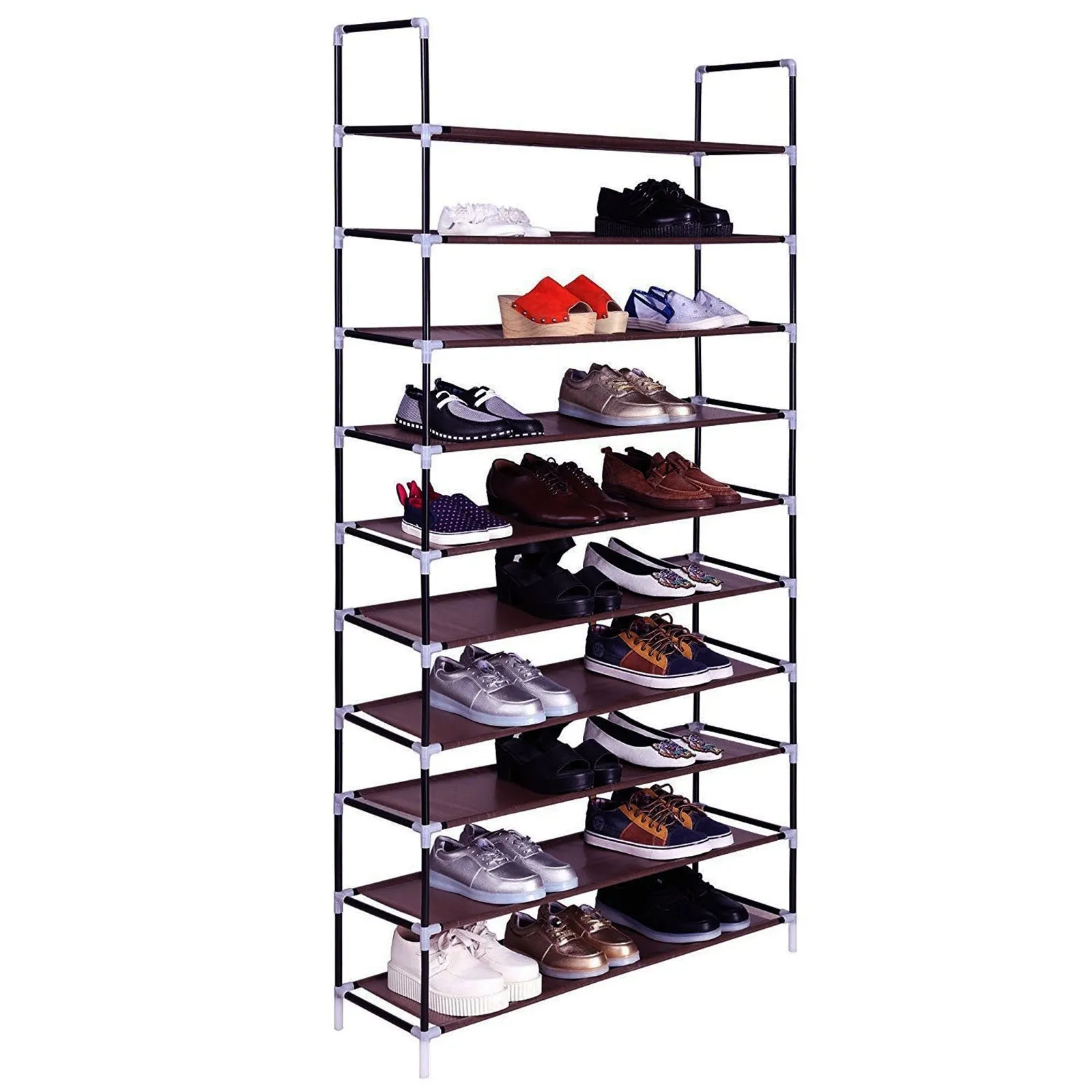 Simple Assembly 10-Tier Non-Woven Fabric Shoe Rack with Handle