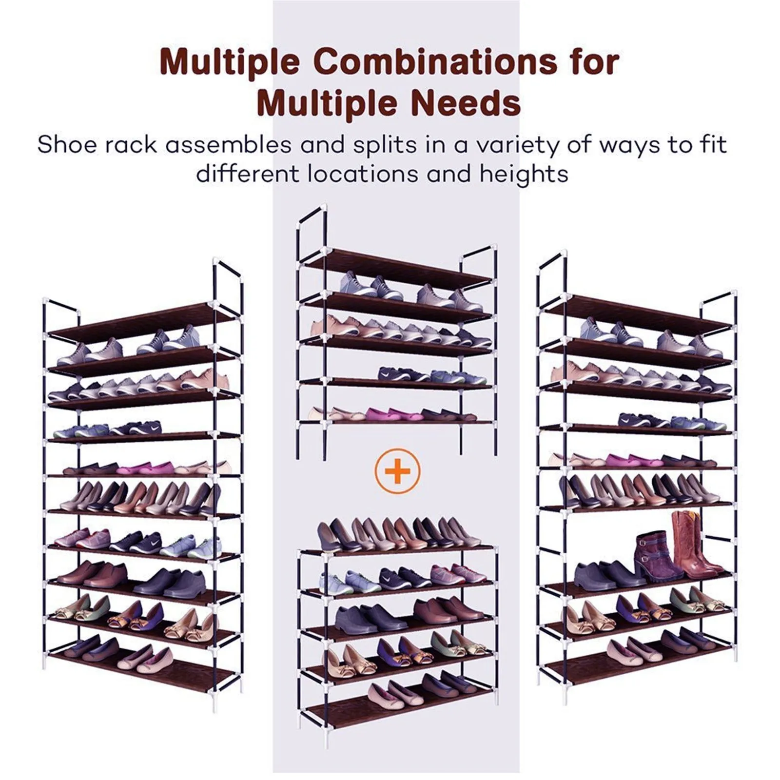 Simple Assembly 10-Tier Non-Woven Fabric Shoe Rack with Handle