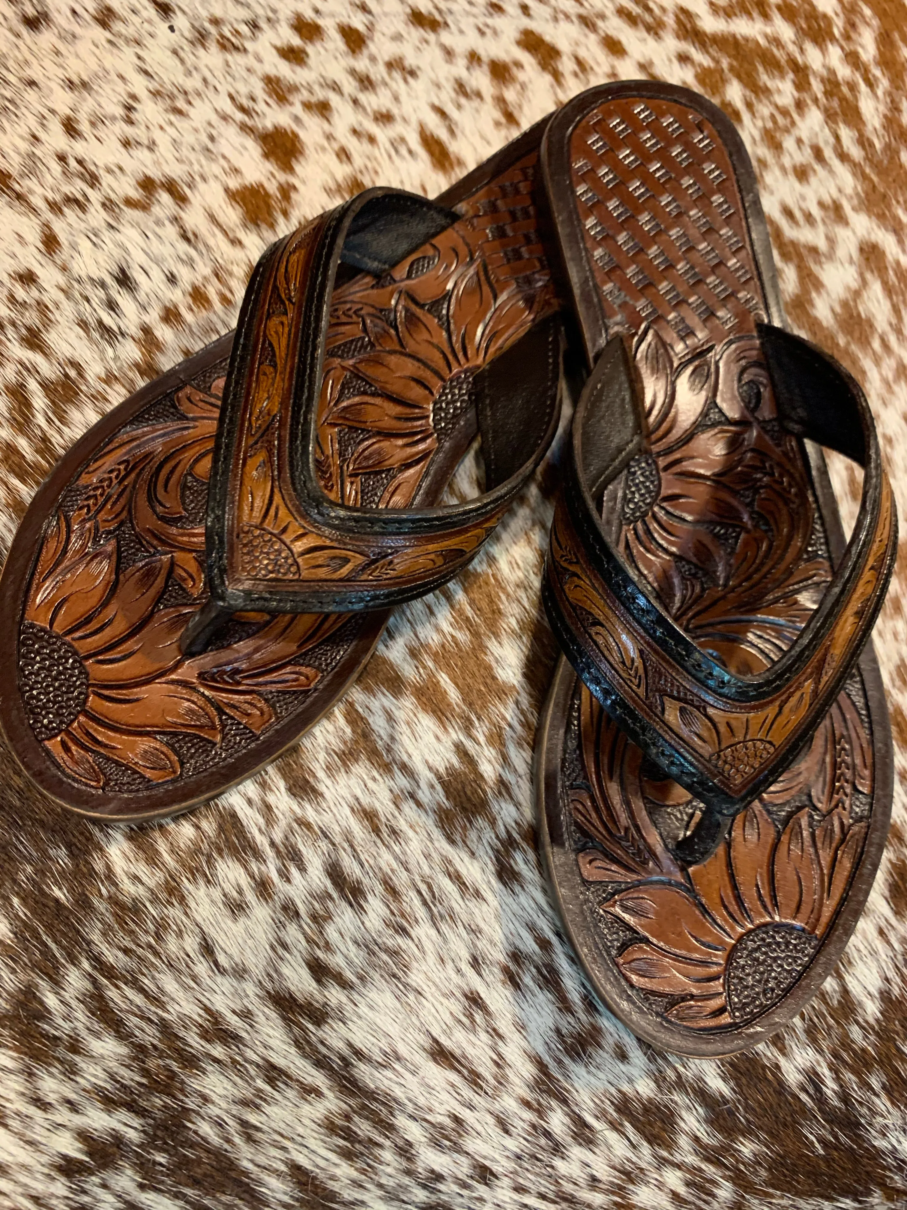 Tooled Leather flip flops