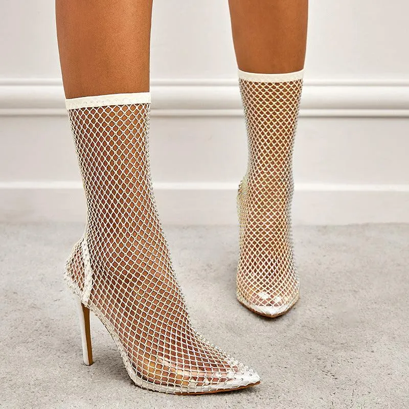 Women's Boots Pointed-toe Stiletto Hollow Mesh