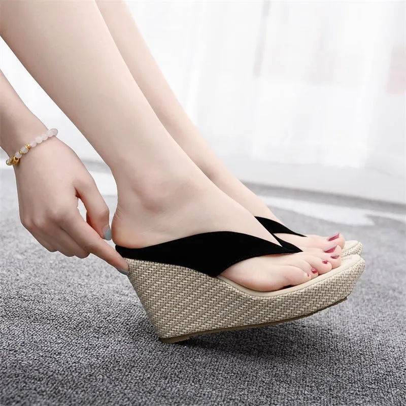 Womens Sexy Casual Wedges Flip-Flop Platform Heels Slippers